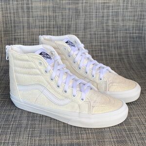 Vans Kids Sk8-Hi Zip Glitter High-Top Sneakers in Cloud White Youth Girls size 2